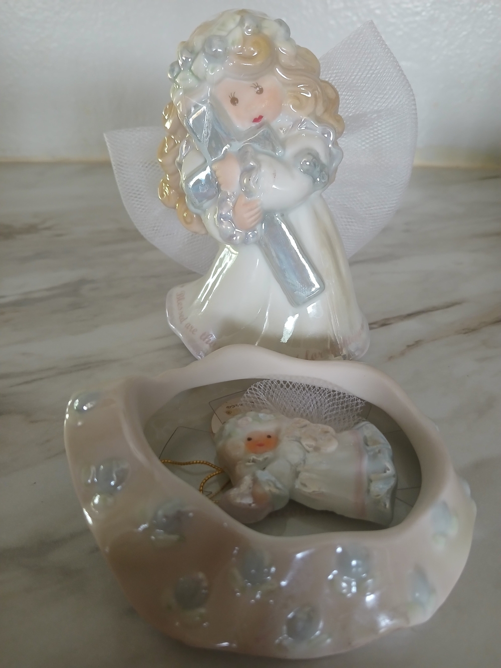 Enesco Religious Figurine Trinket Box With Matching Broach